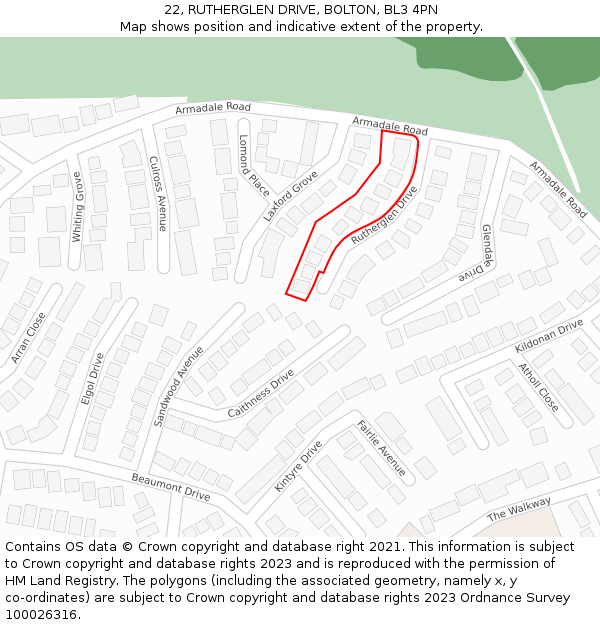 22, RUTHERGLEN DRIVE, BOLTON, BL3 4PN: Location map and indicative extent of plot