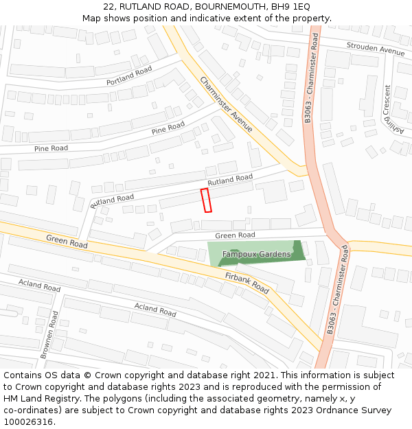 22, RUTLAND ROAD, BOURNEMOUTH, BH9 1EQ: Location map and indicative extent of plot