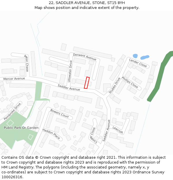 22, SADDLER AVENUE, STONE, ST15 8YH: Location map and indicative extent of plot