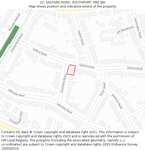 22, SALFORD ROAD, SOUTHPORT, PR8 3JW: Location map and indicative extent of plot