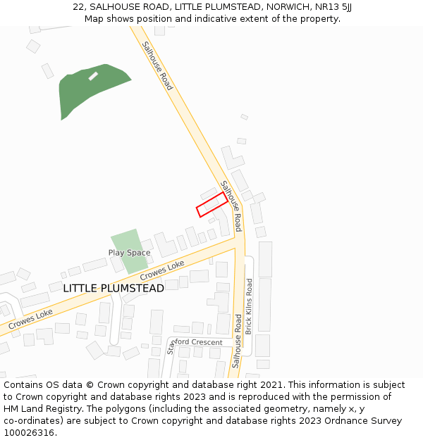 22, SALHOUSE ROAD, LITTLE PLUMSTEAD, NORWICH, NR13 5JJ: Location map and indicative extent of plot