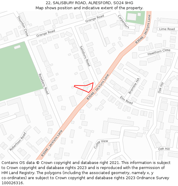 22, SALISBURY ROAD, ALRESFORD, SO24 9HG: Location map and indicative extent of plot