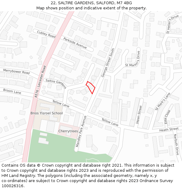 22, SALTIRE GARDENS, SALFORD, M7 4BG: Location map and indicative extent of plot