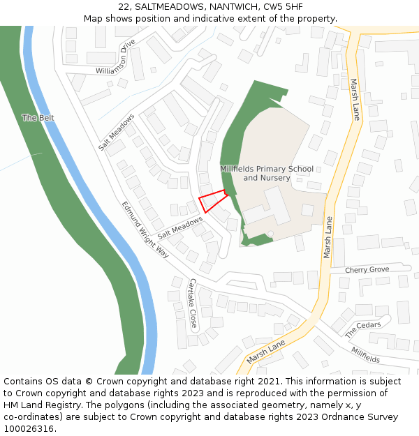 22, SALTMEADOWS, NANTWICH, CW5 5HF: Location map and indicative extent of plot