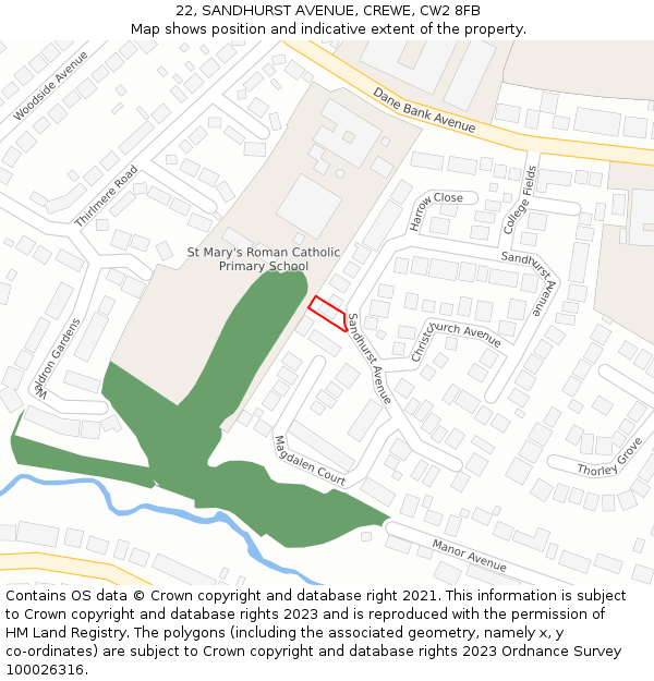 22, SANDHURST AVENUE, CREWE, CW2 8FB: Location map and indicative extent of plot