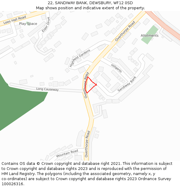 22, SANDIWAY BANK, DEWSBURY, WF12 0SD: Location map and indicative extent of plot