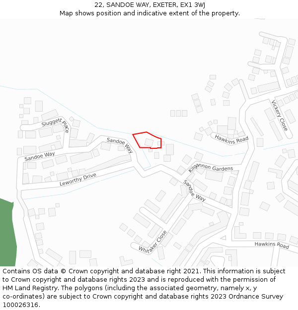 22, SANDOE WAY, EXETER, EX1 3WJ: Location map and indicative extent of plot