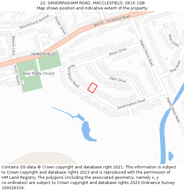 22, SANDRINGHAM ROAD, MACCLESFIELD, SK10 1QB: Location map and indicative extent of plot