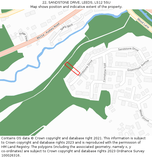 22, SANDSTONE DRIVE, LEEDS, LS12 5SU: Location map and indicative extent of plot