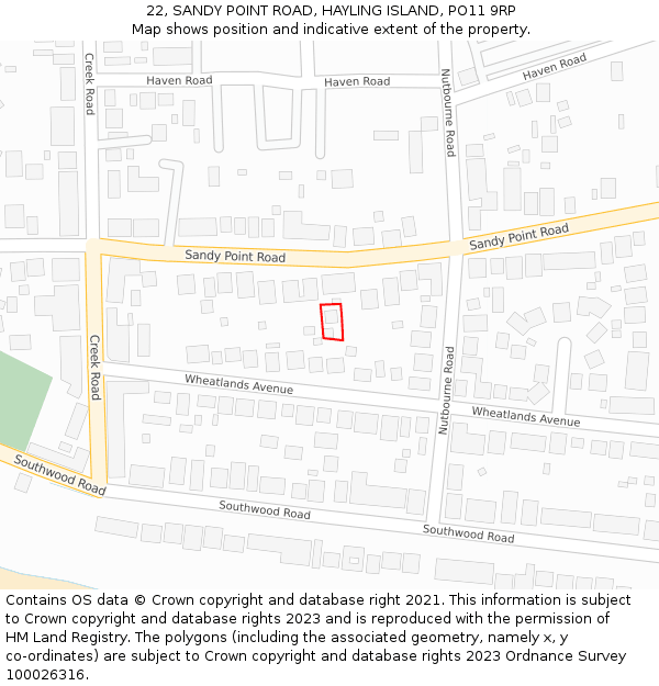 22, SANDY POINT ROAD, HAYLING ISLAND, PO11 9RP: Location map and indicative extent of plot