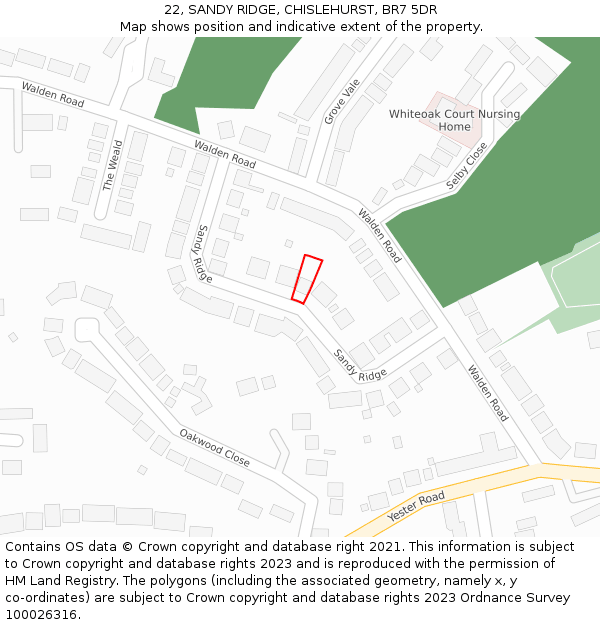 22, SANDY RIDGE, CHISLEHURST, BR7 5DR: Location map and indicative extent of plot