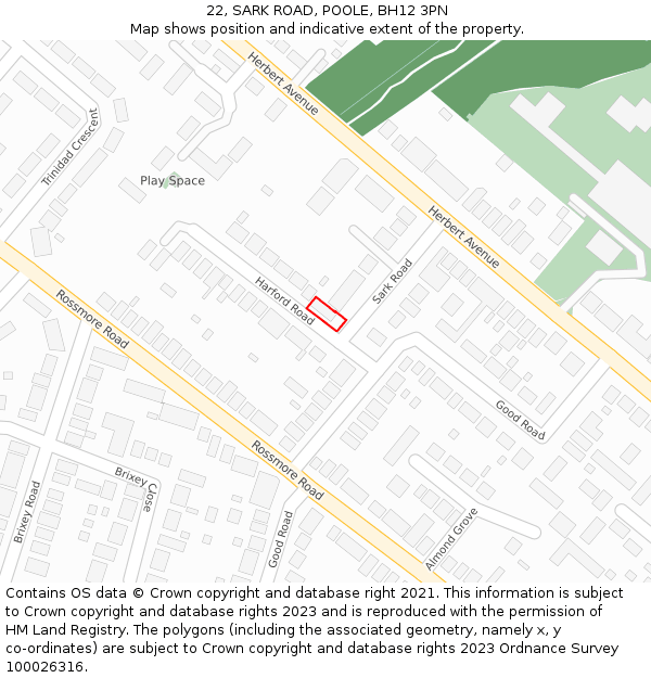 22, SARK ROAD, POOLE, BH12 3PN: Location map and indicative extent of plot