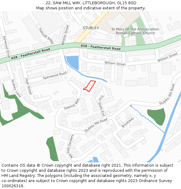 22, SAW MILL WAY, LITTLEBOROUGH, OL15 8SD: Location map and indicative extent of plot