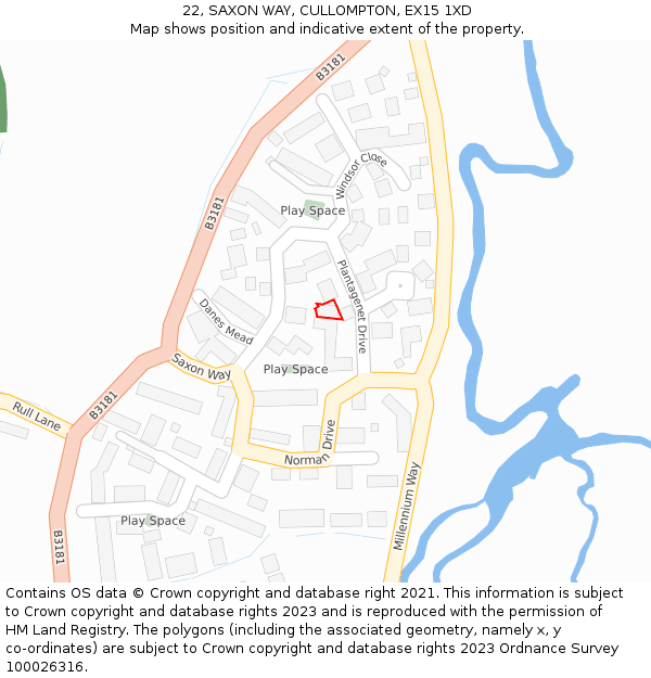 22, SAXON WAY, CULLOMPTON, EX15 1XD: Location map and indicative extent of plot