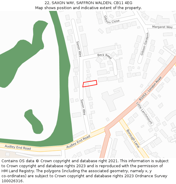 22, SAXON WAY, SAFFRON WALDEN, CB11 4EG: Location map and indicative extent of plot