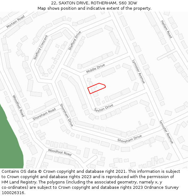 22, SAXTON DRIVE, ROTHERHAM, S60 3DW: Location map and indicative extent of plot