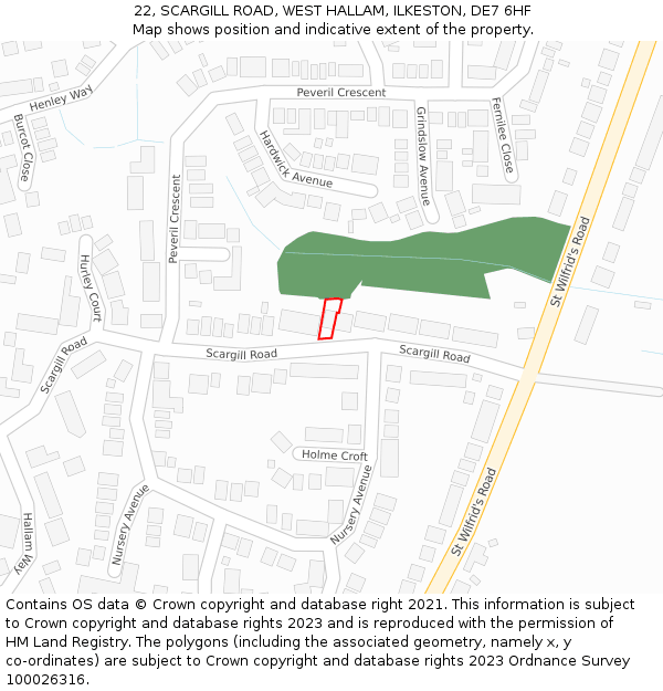 22, SCARGILL ROAD, WEST HALLAM, ILKESTON, DE7 6HF: Location map and indicative extent of plot