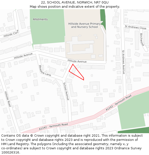 22, SCHOOL AVENUE, NORWICH, NR7 0QU: Location map and indicative extent of plot