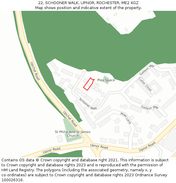 22, SCHOONER WALK, UPNOR, ROCHESTER, ME2 4GZ: Location map and indicative extent of plot