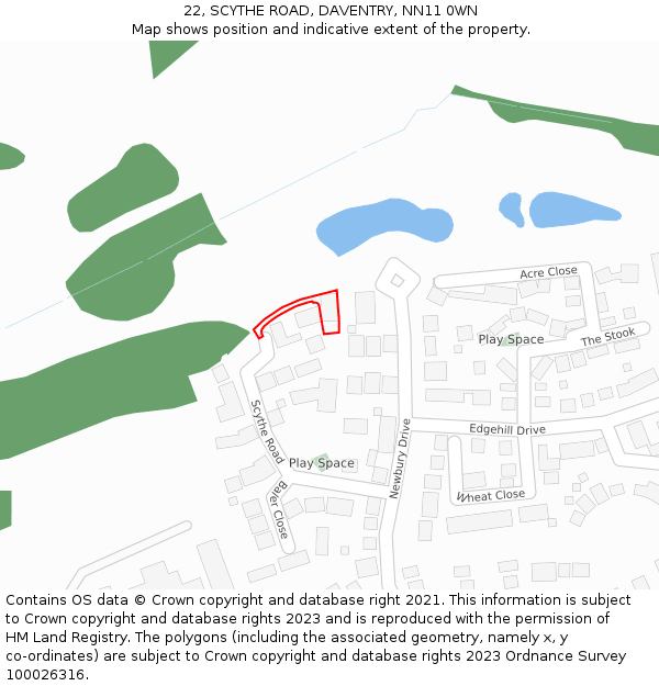 22, SCYTHE ROAD, DAVENTRY, NN11 0WN: Location map and indicative extent of plot