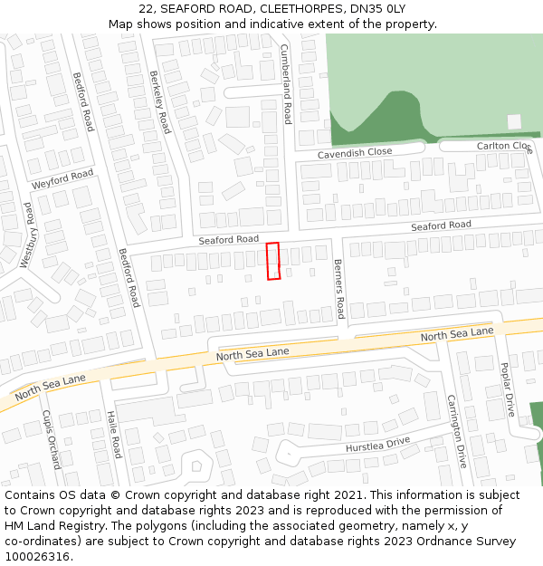 22, SEAFORD ROAD, CLEETHORPES, DN35 0LY: Location map and indicative extent of plot