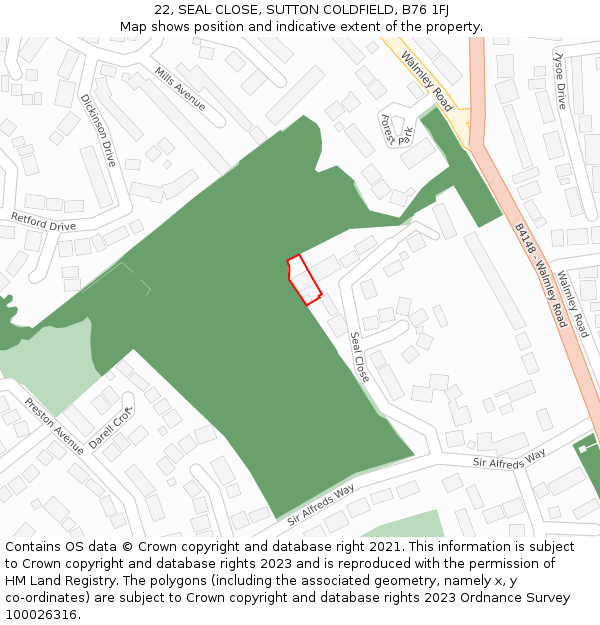 22, SEAL CLOSE, SUTTON COLDFIELD, B76 1FJ: Location map and indicative extent of plot