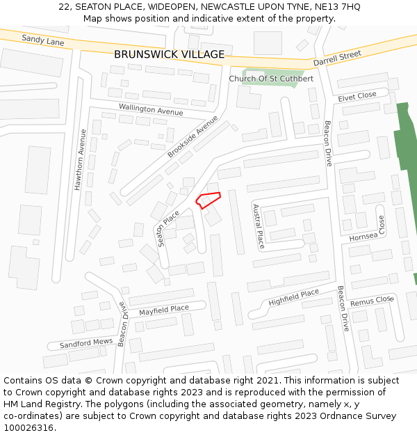 22, SEATON PLACE, WIDEOPEN, NEWCASTLE UPON TYNE, NE13 7HQ: Location map and indicative extent of plot