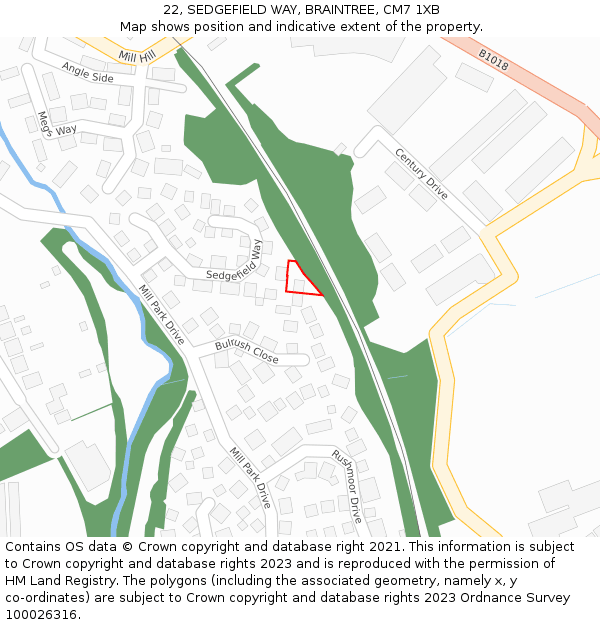 22, SEDGEFIELD WAY, BRAINTREE, CM7 1XB: Location map and indicative extent of plot