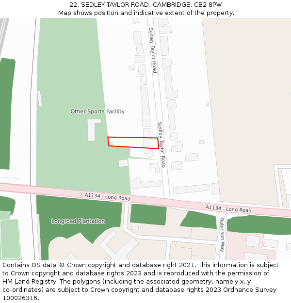 22, SEDLEY TAYLOR ROAD, CAMBRIDGE, CB2 8PW: Location map and indicative extent of plot