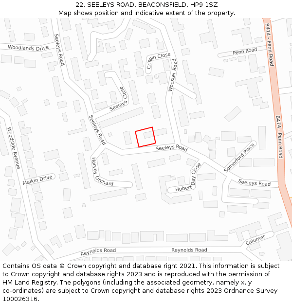 22, SEELEYS ROAD, BEACONSFIELD, HP9 1SZ: Location map and indicative extent of plot