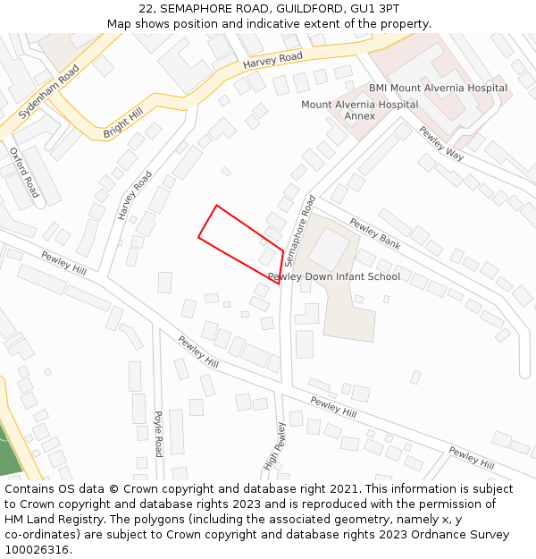 22, SEMAPHORE ROAD, GUILDFORD, GU1 3PT: Location map and indicative extent of plot