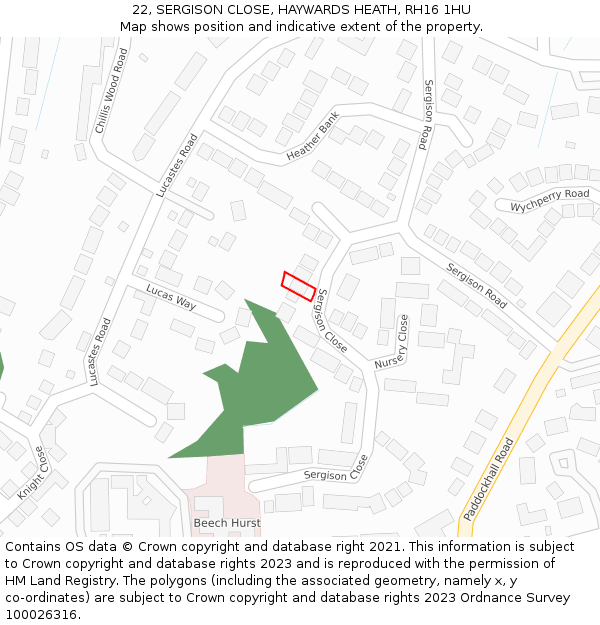 22, SERGISON CLOSE, HAYWARDS HEATH, RH16 1HU: Location map and indicative extent of plot