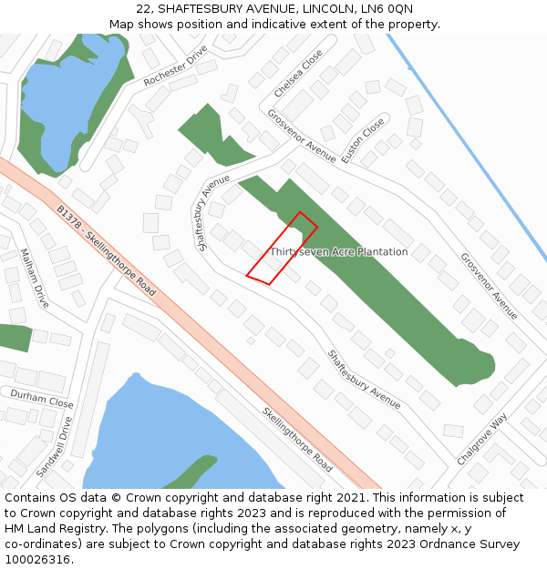 22, SHAFTESBURY AVENUE, LINCOLN, LN6 0QN: Location map and indicative extent of plot