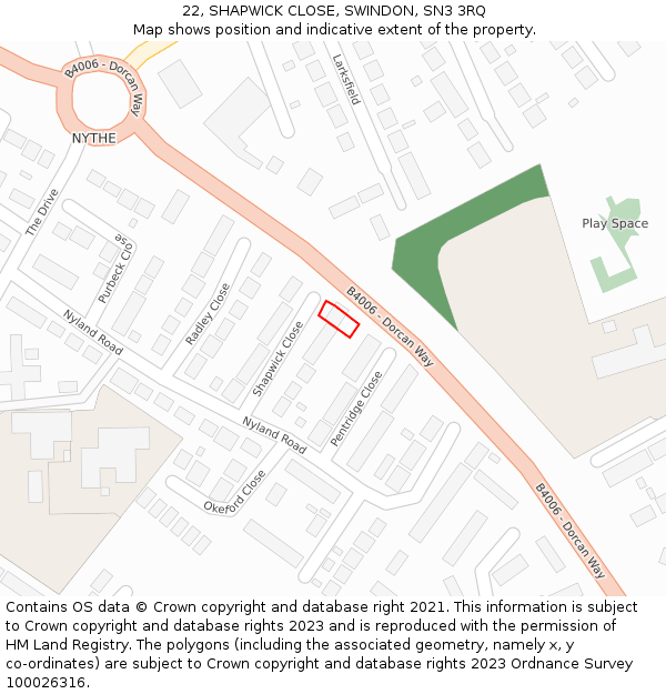 22, SHAPWICK CLOSE, SWINDON, SN3 3RQ: Location map and indicative extent of plot