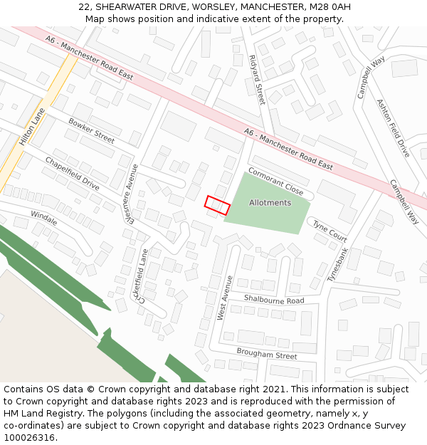 22, SHEARWATER DRIVE, WORSLEY, MANCHESTER, M28 0AH: Location map and indicative extent of plot