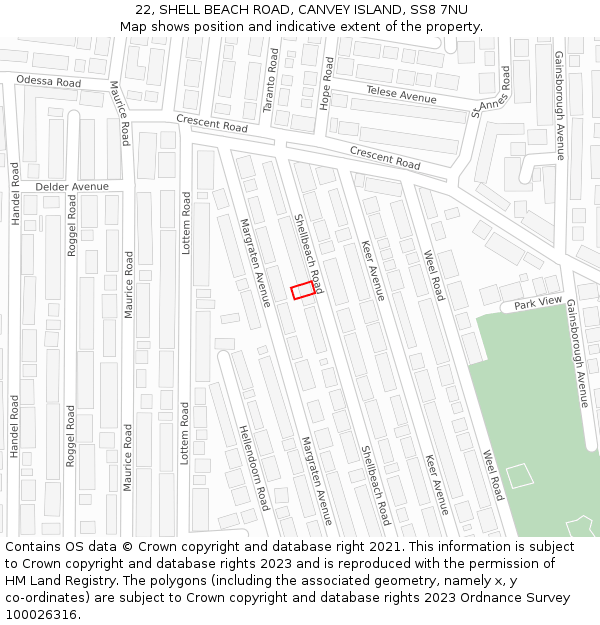 22, SHELL BEACH ROAD, CANVEY ISLAND, SS8 7NU: Location map and indicative extent of plot