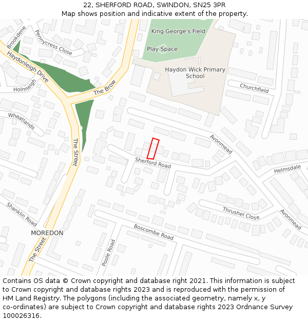 22, SHERFORD ROAD, SWINDON, SN25 3PR: Location map and indicative extent of plot