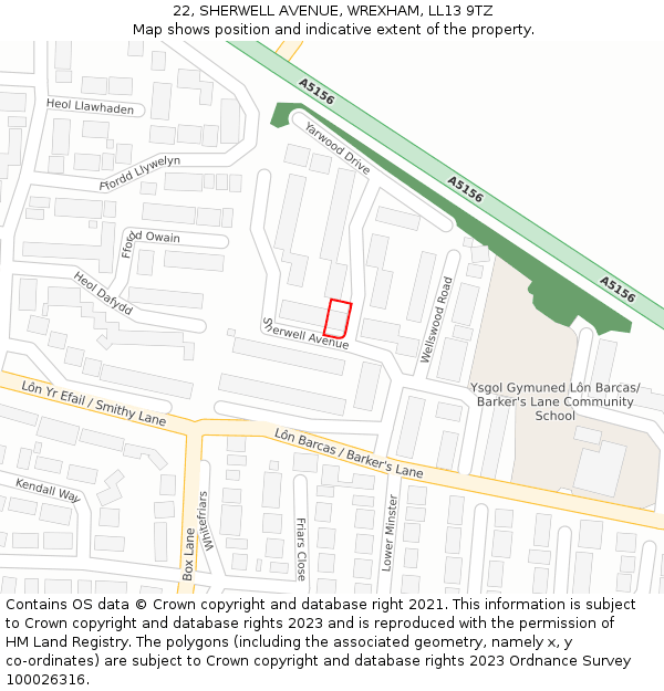 22, SHERWELL AVENUE, WREXHAM, LL13 9TZ: Location map and indicative extent of plot
