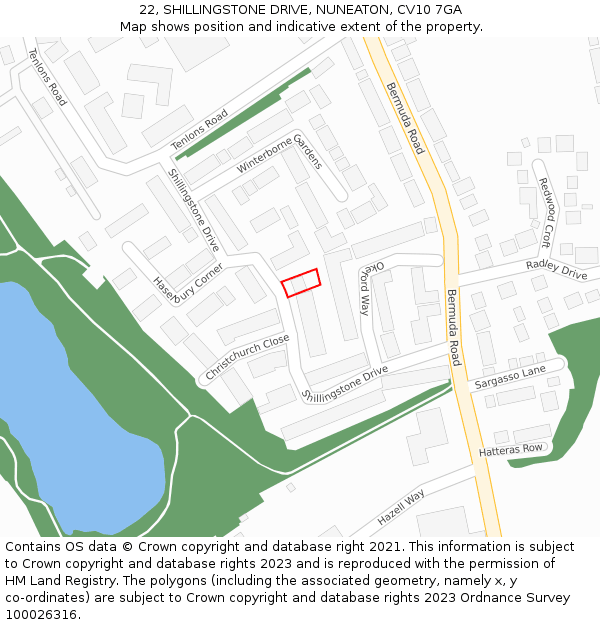 22, SHILLINGSTONE DRIVE, NUNEATON, CV10 7GA: Location map and indicative extent of plot