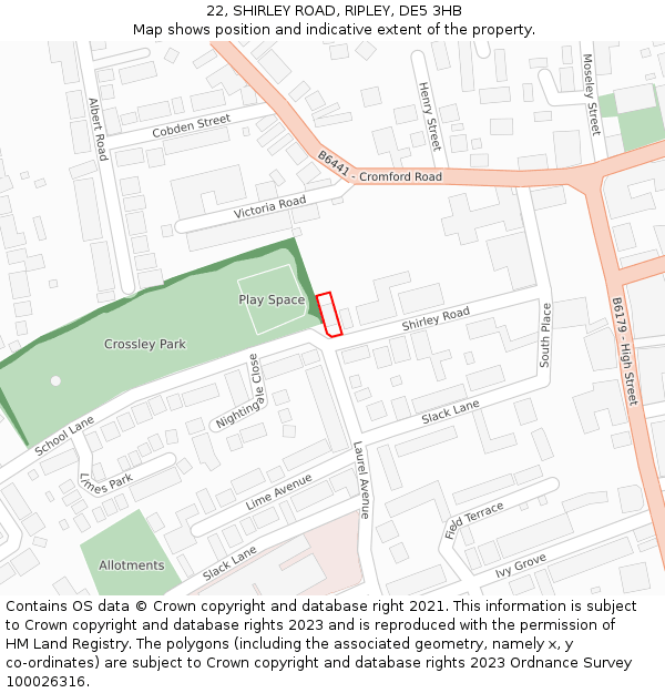 22, SHIRLEY ROAD, RIPLEY, DE5 3HB: Location map and indicative extent of plot