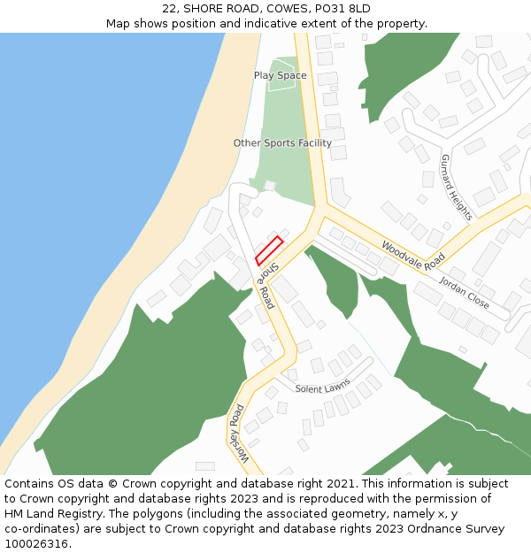 22, SHORE ROAD, COWES, PO31 8LD: Location map and indicative extent of plot