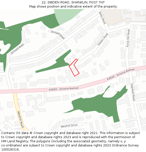 22, SIBDEN ROAD, SHANKLIN, PO37 7NT: Location map and indicative extent of plot