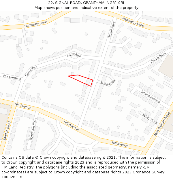 22, SIGNAL ROAD, GRANTHAM, NG31 9BL: Location map and indicative extent of plot