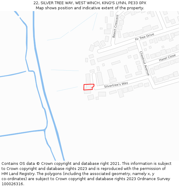 22, SILVER TREE WAY, WEST WINCH, KING'S LYNN, PE33 0PX: Location map and indicative extent of plot