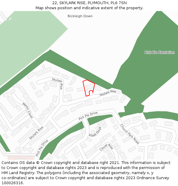 22, SKYLARK RISE, PLYMOUTH, PL6 7SN: Location map and indicative extent of plot