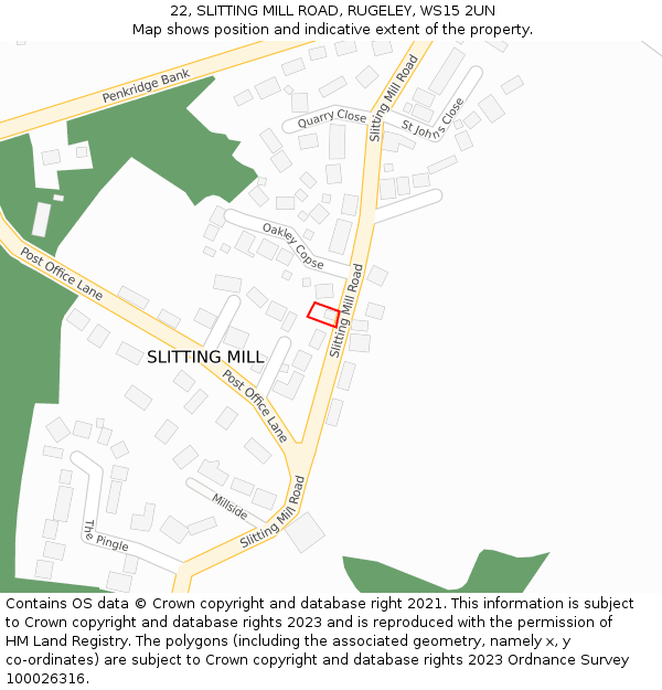 22, SLITTING MILL ROAD, RUGELEY, WS15 2UN: Location map and indicative extent of plot