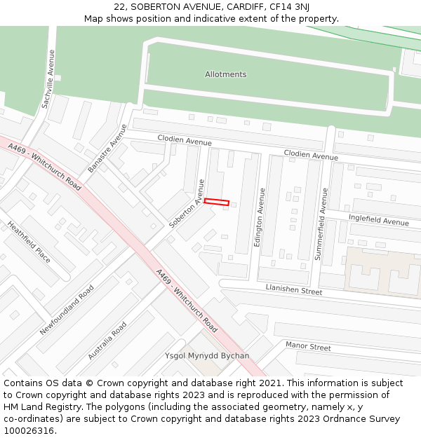 22, SOBERTON AVENUE, CARDIFF, CF14 3NJ: Location map and indicative extent of plot