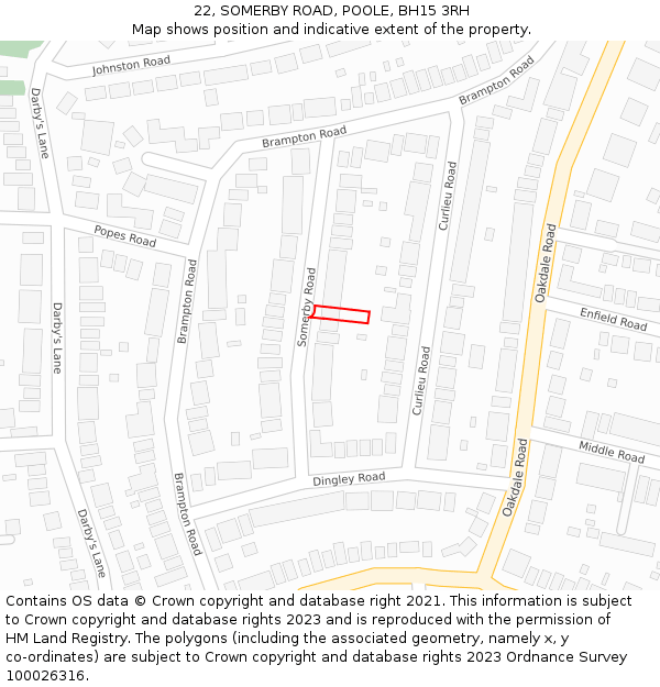 22, SOMERBY ROAD, POOLE, BH15 3RH: Location map and indicative extent of plot