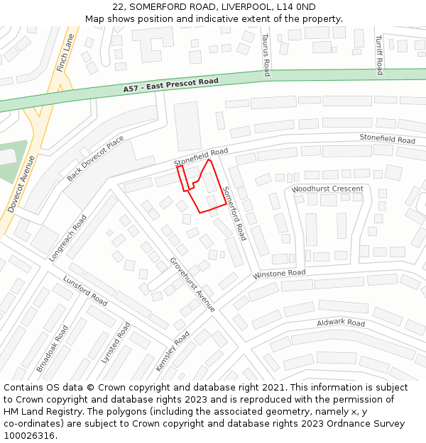 22, SOMERFORD ROAD, LIVERPOOL, L14 0ND: Location map and indicative extent of plot