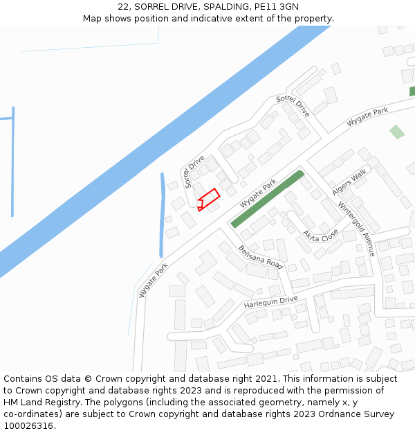 22, SORREL DRIVE, SPALDING, PE11 3GN: Location map and indicative extent of plot